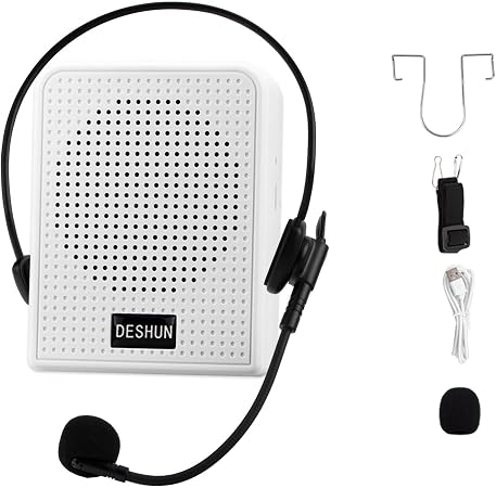 DESHUN Voice Amplifier,Portable Microphone and Speaker,Suitable for Teachers, Tour Guides, Coaches, Conference Speakers. (Black) (White)