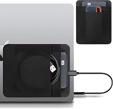 Lacdo Portable External Hard Drive Carrying Case, 2-Pocket Stick on Pouch Holder for Laptop, Fit 2.5" Seagate, WD, Toshiba External HDD, SSD, Wireless Mouse,Cable, Sleeve with Reusable Adhesive, Black