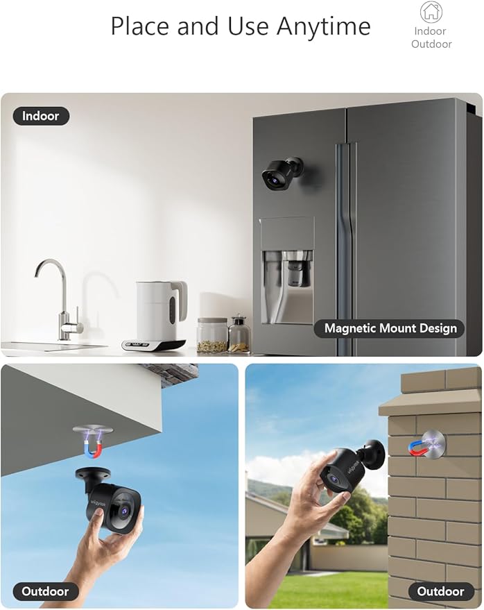 Security Cameras Wireless Outdoor Magnetic, 2.4G WiFi 2K Battery Powered, AI Motion Detection, Color Night Vision, 2-Way Talk, Waterproof, Cloud/SD Storage, Compatible with Alexa (Black)