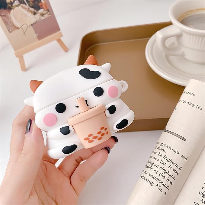 Compatible with Airpods Pro 2nd Generation Case 2022, Cute AirPods Pro 2 Case Cartoon, Kawaii Soft Silicone Protective Cover for Apple New Airpods Pro2 for Men Women (Boba Tea Cow)