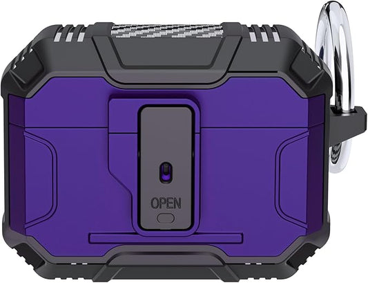 for AirPods Pro 3 Case, Secure Lock Magnetic Lid Cover with Keychain, Military Grade Shockproof Protective Case for Airpods Pro 3rd, Wireless Charging & Front LED Visible, Purple Black