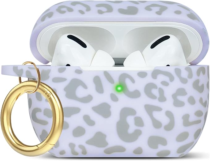 Cheetah Leopard Silicone Compatible with AirPods Pro Case 2019, Gawnock Soft Case Cover Flexible for Print Cover for Women Girls with Keychain - (#Light Purple Leopard)