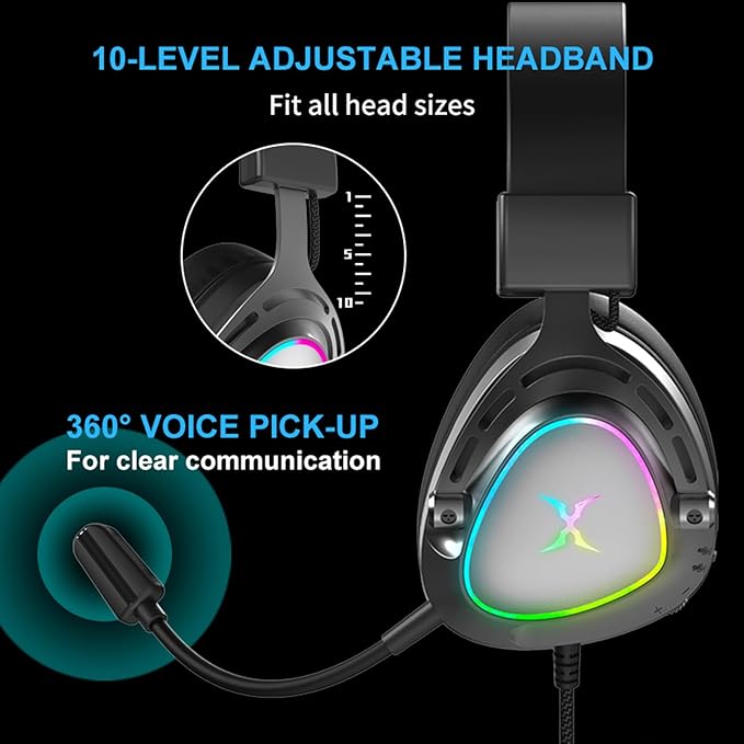 FOXXRAY HAU-50 RGB Gaming Headset, Computer Headphone with Detachable Microphone, Surround Sound, 50mm Drivers, Soft Earmuffs, Lightweight USB Wired Headphones for PC, PS4, PS5, Laptop, Smartphone