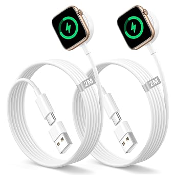 ELUTENG Watch Charger Compatible for Apple Watch 2 Pack Magnetic Charging Cable with USB Adapter USB C Portable Charging Cable 6.56ft Compatible with Apple Watch Series 9 8 7 6 5 4 3 2 1 SE Ultra