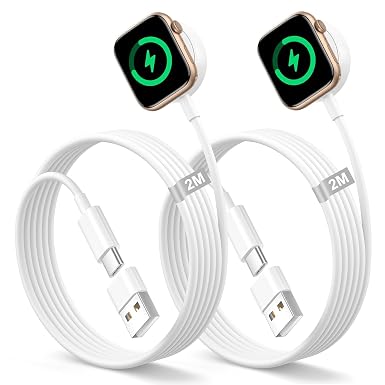 ELUTENG Watch Charger Compatible for Apple Watch 2 Pack Magnetic Charging Cable with USB Adapter USB C Portable Charging Cable 6.56ft Compatible with Apple Watch Series 9 8 7 6 5 4 3 2 1 SE Ultra