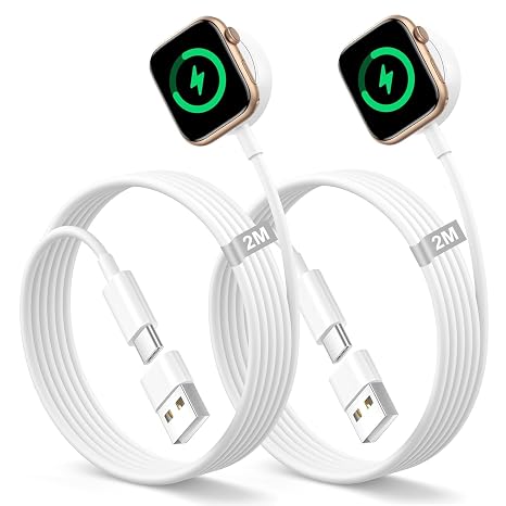 ELUTENG Watch Charger Compatible for Apple Watch 2 Pack Magnetic Charging Cable with USB Adapter USB C Portable Charging Cable 6.56ft Compatible with Apple Watch Series 9 8 7 6 5 4 3 2 1 SE Ultra