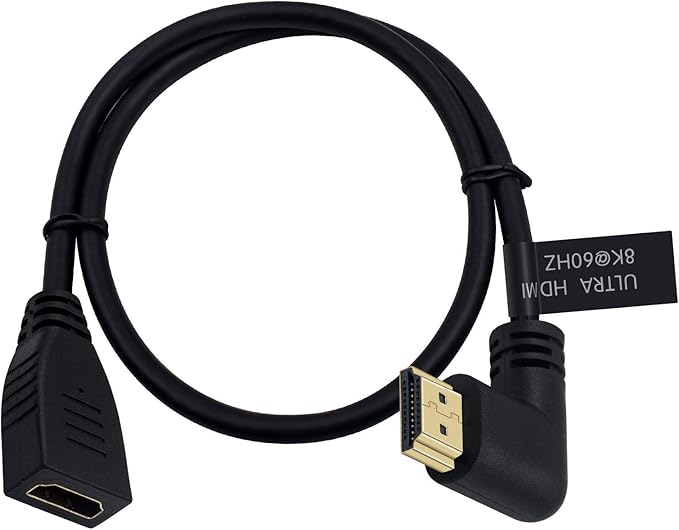 Poyiccot 8K HDMI Extension Cable, HDMI 2.1 Cable 90 Degree Right Angle Male to Female Extender Cord Support 48Gbps 8K 60Hz, 4K 120Hz, 3D Ultra HDR for Laptop,PC, 2feet(M/F Right)