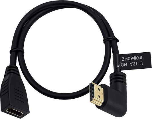 Poyiccot 8K HDMI Extension Cable, HDMI 2.1 Cable 90 Degree Right Angle Male to Female Extender Cord Support 48Gbps 8K 60Hz, 4K 120Hz, 3D Ultra HDR for Laptop,PC, 2feet(M/F Right)