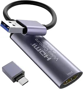 Video Capture Card, Stream and Record in YUY2 1080P 60FPS USB 3.0 HDMI to USB A/USB C, HDMI Capture Card for Nintendo Switch, PS5, PS4/Pro, Xbox Series X/S, Xbox One X/S, in OBS and More