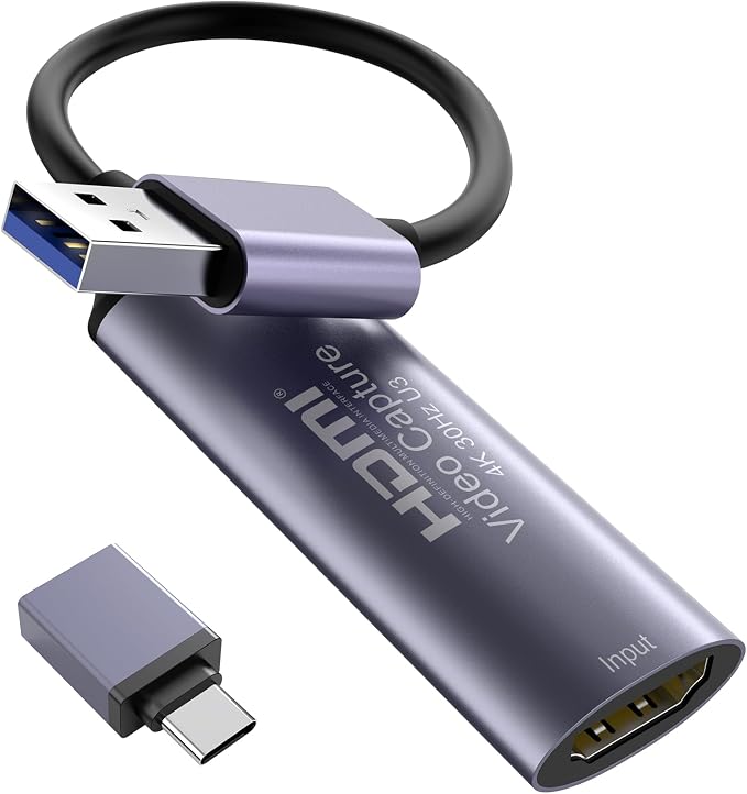 Video Capture Card, Stream and Record in YUY2 1080P 60FPS USB 3.0 HDMI to USB A/USB C, HDMI Capture Card for Nintendo Switch, PS5, PS4/Pro, Xbox Series X/S, Xbox One X/S, in OBS and More