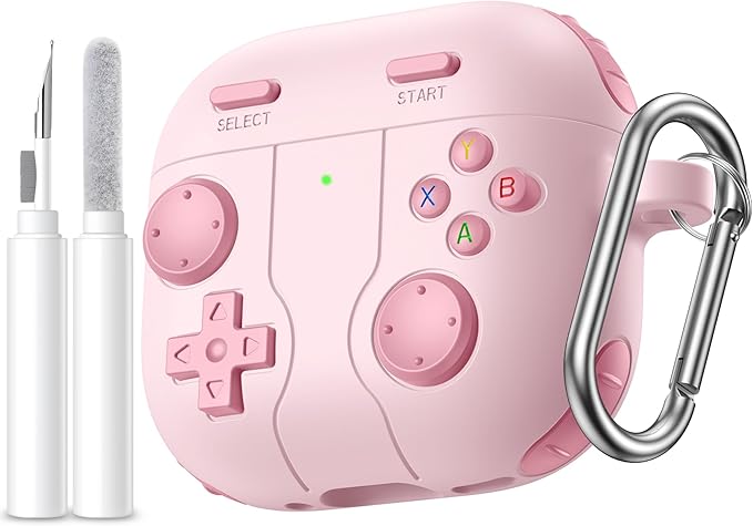 for AirPods 4 2024 Case Cover with Cleaner Kit, Keychain, Compatible with Apple Airpods 4 Case Cover, Cute Funny Game Console Shock-Proof Protective Silicone AirPod 4 Case Covers for Women Girl-Pink