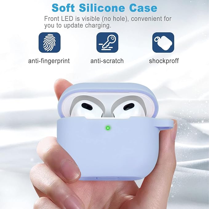 Silicone Compatible with AirPods 3 Case 2021, Gawnock Soft Case Compatible with AirPods 3rd Generation Cover for Women Girls with Keychain - Denim Blue