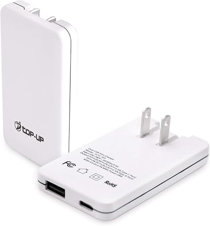 TOP-UP Flat USB Wall Plug 18W, Slim Dual Port USB C Charger Block