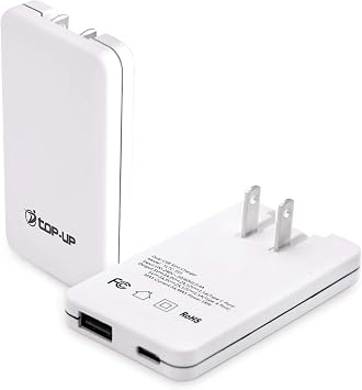 TOP-UP Flat USB Wall Plug 18W, Slim Dual Port USB C Charger Block