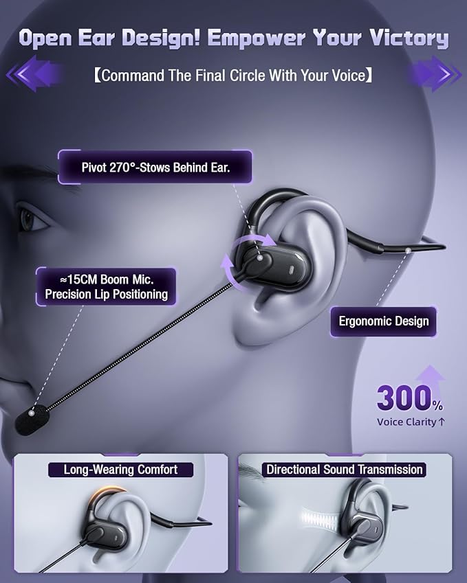 Gaming Headset with Mic, Open Ear Headphones, Wired PC Headset with Microphone, 7.1 Surround Sound PC Gaming Headset for Laptop, PS5, Switch, iPhone 16/15, Wired Headphones for Work (USB-C & USB-A)