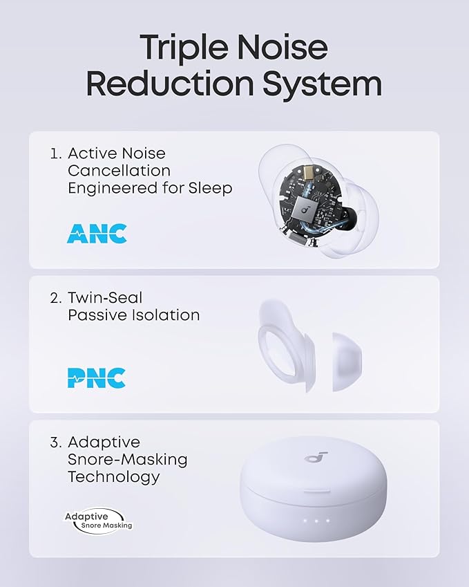 Soundcore Sleep A30 Special by Anker, Sleep Earbuds, ANC, Passive Isolation, Snore Masking Sleep Headphones, Extensive Sleep Audio, Ultra Comfort for Side Sleepers, 8-10H Playtime