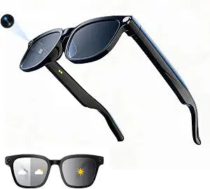 AI Smart Glasses with Camera, 8MP HD Video Recording and Bluetooth Audio, AI Voice Assistant with Real-Time Translation, Hands-Free Wearable Glasses for Travel, Vlogging and Outdoor Activities
