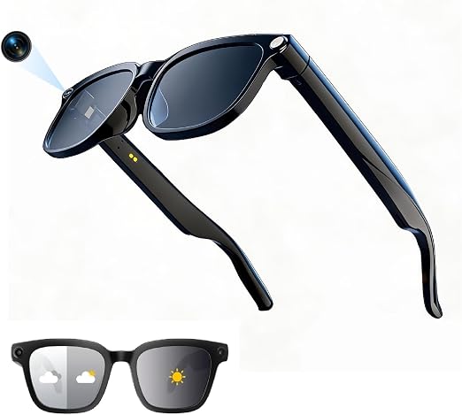 AI Smart Glasses with Camera, 8MP HD Video Recording and Bluetooth Audio, AI Voice Assistant with Real-Time Translation, Hands-Free Wearable Glasses for Travel, Vlogging and Outdoor Activities