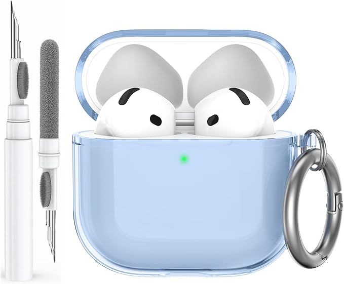 AhaStyle Clear Airpods 4 Case Cover with Cleaning Kit [Anti-Yellowing] Soft TPU Protective Covers Skin Designed for Apple AirPods 4th Generation 2024 Support USB-C Charging Case and Wireless Charging