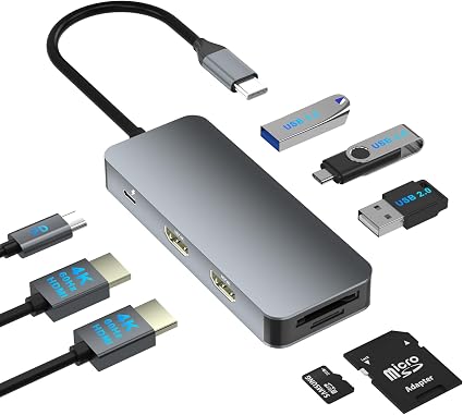 Dual HDMI Adapter for 2 Monitors, Laptop Docking Station Dual Monitor, HDMI Splitter for Dual Monitors, 4K@60hz Double Monitor Adapter, USB C Docking Station for Dell/HP/Mac Laptop - Image 4