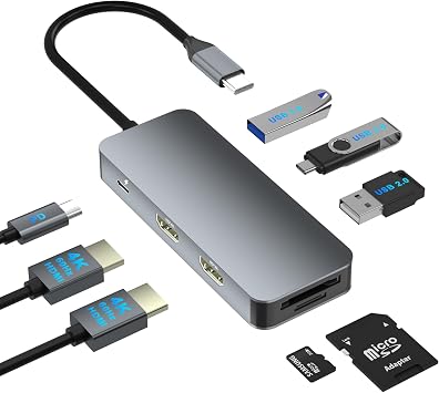 Dual HDMI Adapter for 2 Monitors, Laptop Docking Station Dual Monitor, HDMI Splitter for Dual Monitors, 4K@60hz Double Monitor Adapter, USB C Docking Station for Dell/HP/Mac Laptop - Image 2