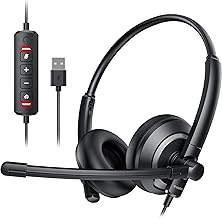 awatrue EH05-U Wired USB Headset with Noise Cancelling Microphone for PC Laptop - Headphones with In-Line Control, Lightweight, Enhanced Sound & MIC Mute - Image 1