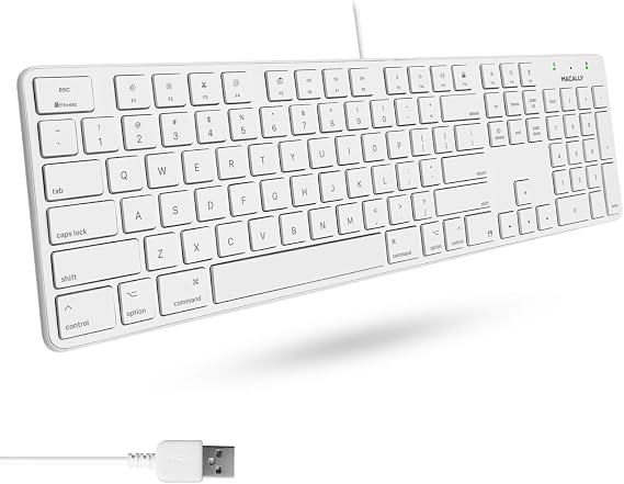Macally Slim USB Wired Keyboard for Mac and Windows PC - Full Size 104 Key Layout & 16 Shortcut Keys - Scissor Keycaps for Smooth Typing - Mac Wired Keyboard with Numeric Keypad - Image 7