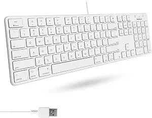 Macally Slim USB Wired Keyboard for Mac and Windows PC - Full Size 104 Key Layout & 16 Shortcut Keys - Scissor Keycaps for Smooth Typing - Mac Wired Keyboard with Numeric Keypad - Image 1