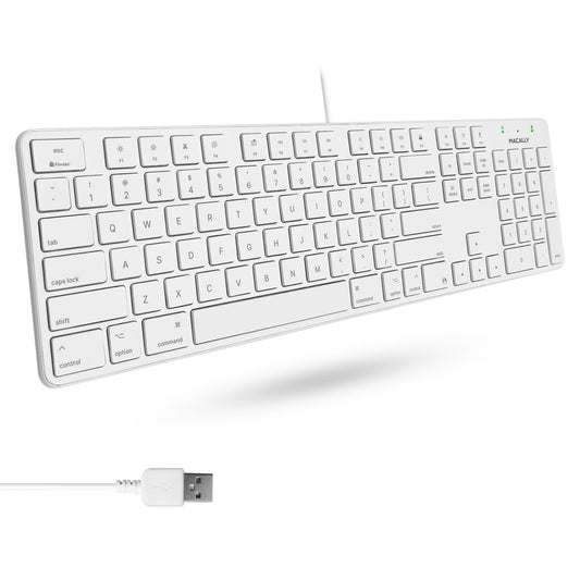 Macally Slim USB Wired Keyboard for Mac and Windows PC - Full Size 104 Key