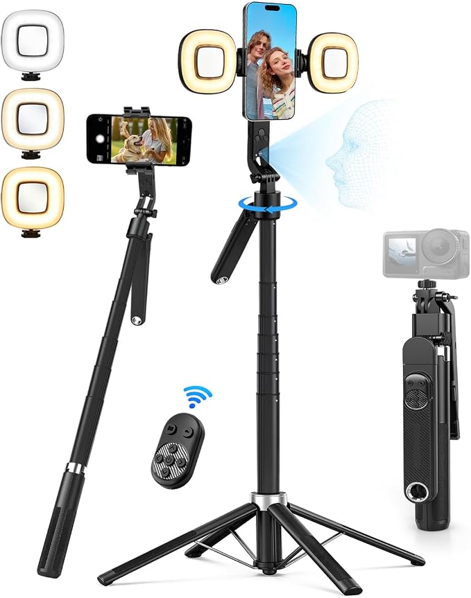 71" Auto Face Tracking Tripod 360° Rotation with 2 Lights & Remote Control