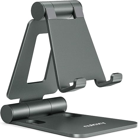 Nulaxy Full Aluminum Dual Folding Cell Phone Stand for Desk, Gray