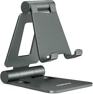 Nulaxy Full Aluminum Dual Folding Cell Phone Stand for Desk, Gray