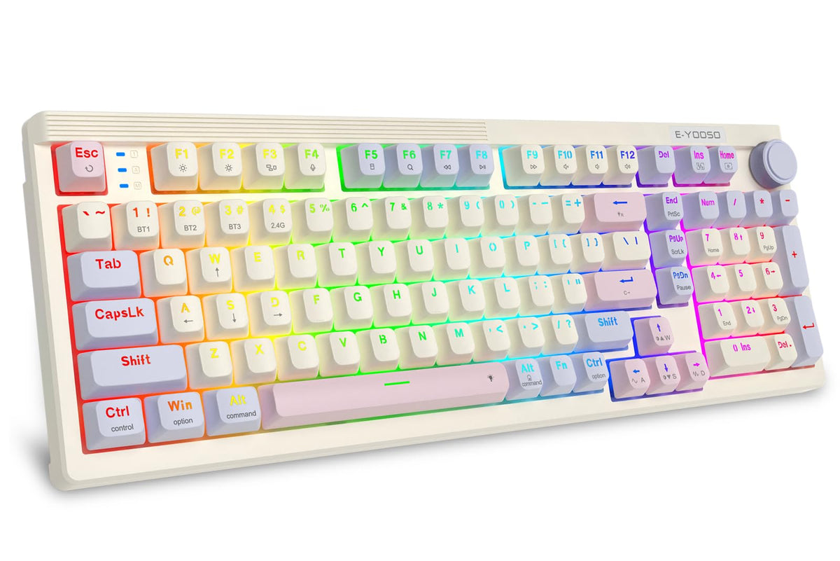 E-YOOSO 96% Wireless Mechanical Keyboard Creamy, RGB Backlit, White Pink - Image 1