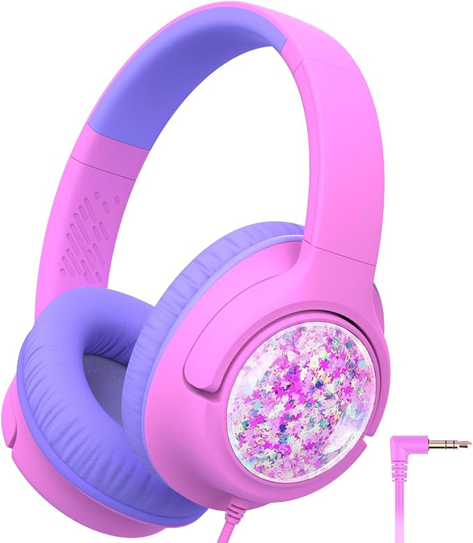 iClever Kids Headphones with Cord, 85dBA Safe Volume Wired Headphones for Kids, Stereo Sound Foldable Adjustable, 3.5mm Jack, Over Ear Child Headphone for School/Boys/Girls/iPad/Tablet/Travel