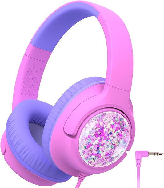 iClever Kids Headphones with Cord, 85dBA Safe Volume Wired Headphones for Kids, Stereo Sound Foldable Adjustable, 3.5mm Jack, Over Ear Child Headphone for School/Boys/Girls/iPad/Tablet/Travel