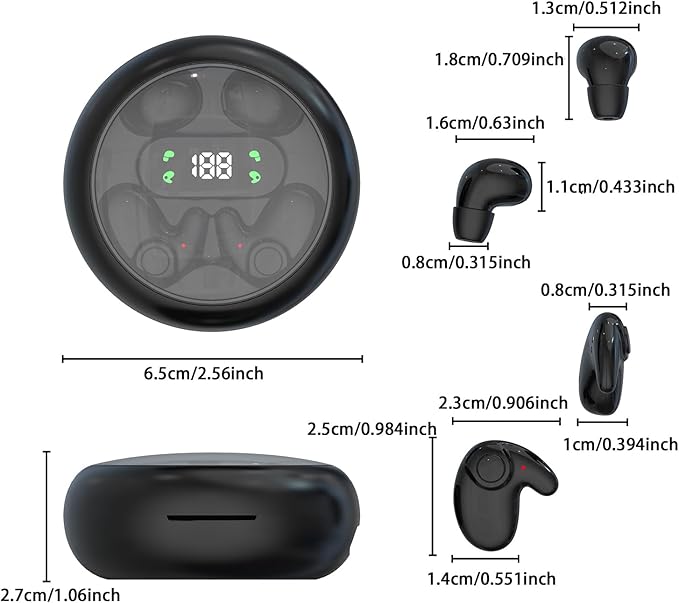 Two Pairs Mini Invisible Bluetooth Earbuds,Comfortable Wireless Sleep Headphones,with Mic,IPX5 Waterproof Earphones,Stereo Sound Quality Earphones,for Side Sleepers Sports (Black)