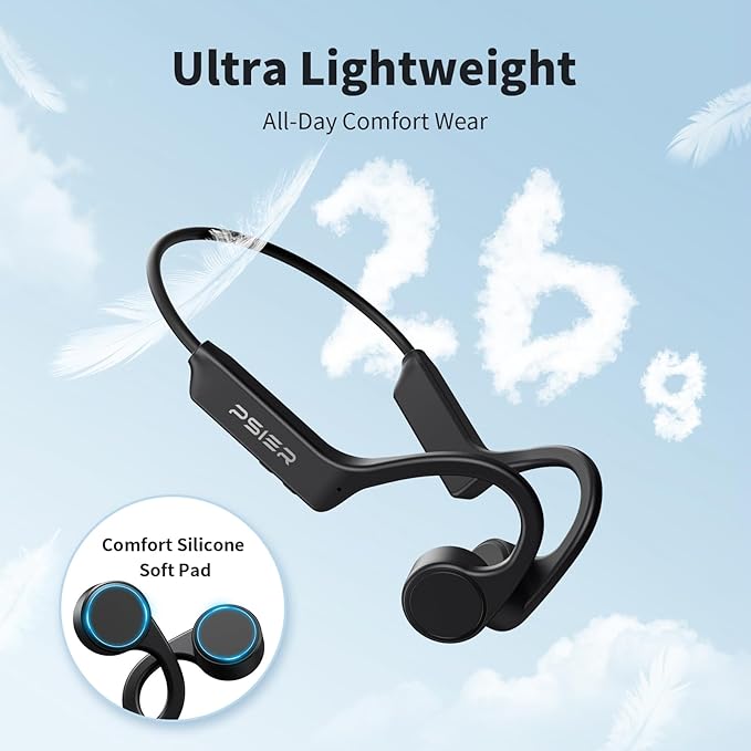 PSIER Bone Conduction Headphones, Bluetooth 5.4 Open Ear Headphones, 10H Playtime Bone Conduction Earbuds with Mic, IPX6 Waterproof Running Headphones for Hiking, Cycling, Gym (Black)
