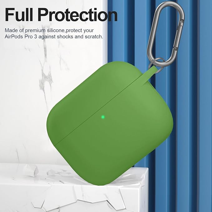 ATUAT for AirPods Pro 3 Case Cover with Cleaner, Protective Soft Silicone Skin with Keychain for Women Men for Apple AirPods Pro 3rd Generation Case(2025), Front LED Visible, Olive Green