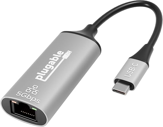 Plugable 5Gbps USB-C to Ethernet Adapter, Plug-and-Play Realtek RTL8157