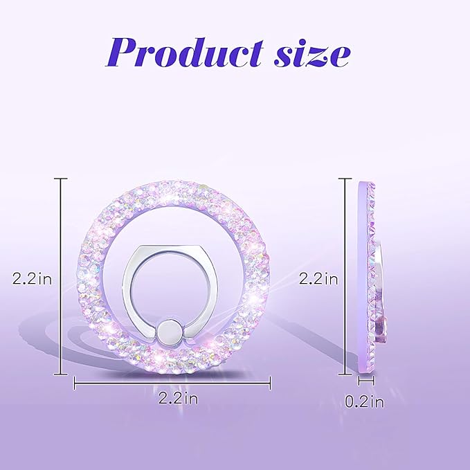 Bling Magnetic Phone Ring Holder for Mag-Safe, Glitter Magnet Cell Phone Grip Stand Sparkle Finger Ring Magnetic Compatible with iPhone 16 Pro Max 15 14 13 12 Mag-Safe Accessories（Purple）