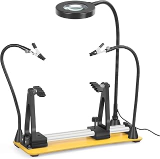 Magnetic Helping Hands Soldering Station, Adjustable 360° Flipping with 3x Magnifying Glass 2 Flexible Gooseneck Arms, Circuit Board Holder for Clamping PCB, Soldering, Desoldering and Repair - Image 1