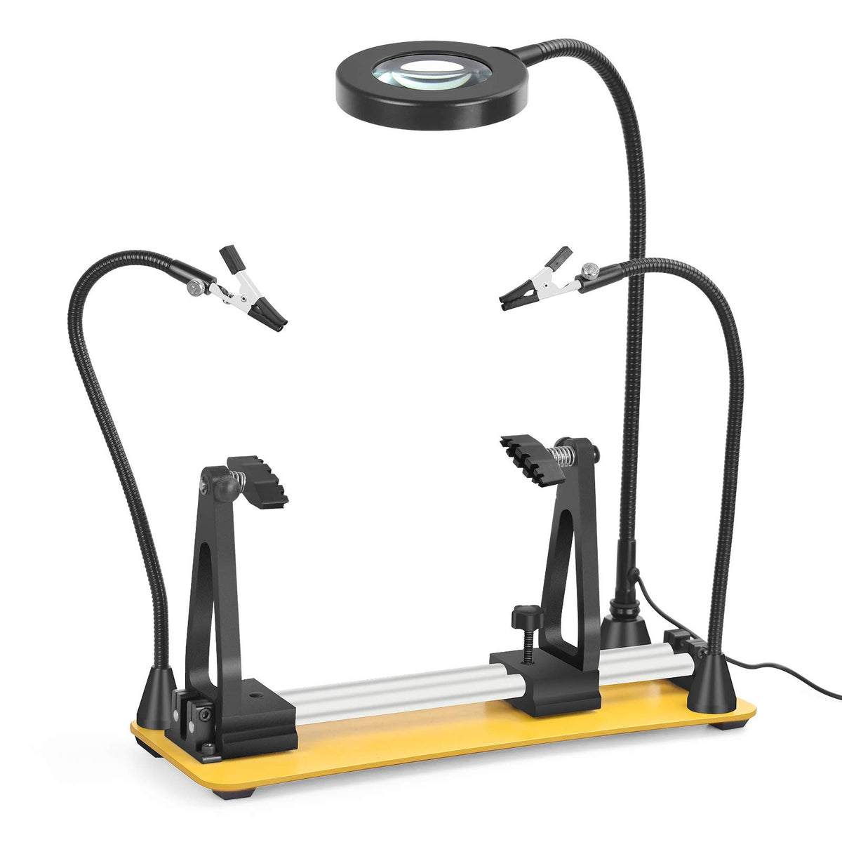 Magnetic Helping Hands Soldering Station, Adjustable 360° Flipping with 3x Magnifying Glass 2 Flexible Gooseneck Arms, Circuit Board Holder for Clamping PCB, Soldering, Desoldering and Repair
