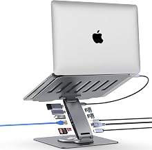 Adjustable Laptop Stand for Desk with Docking Station 11-in-1, Aluminum Laptop Riser with USB Hub 360°Swivel Dual Display 4K60Hz HDMI Gigabit Ethernet USB3.0 PD100W for MacBook Pro Air/Dell/HP 7-15.6" - Image 1