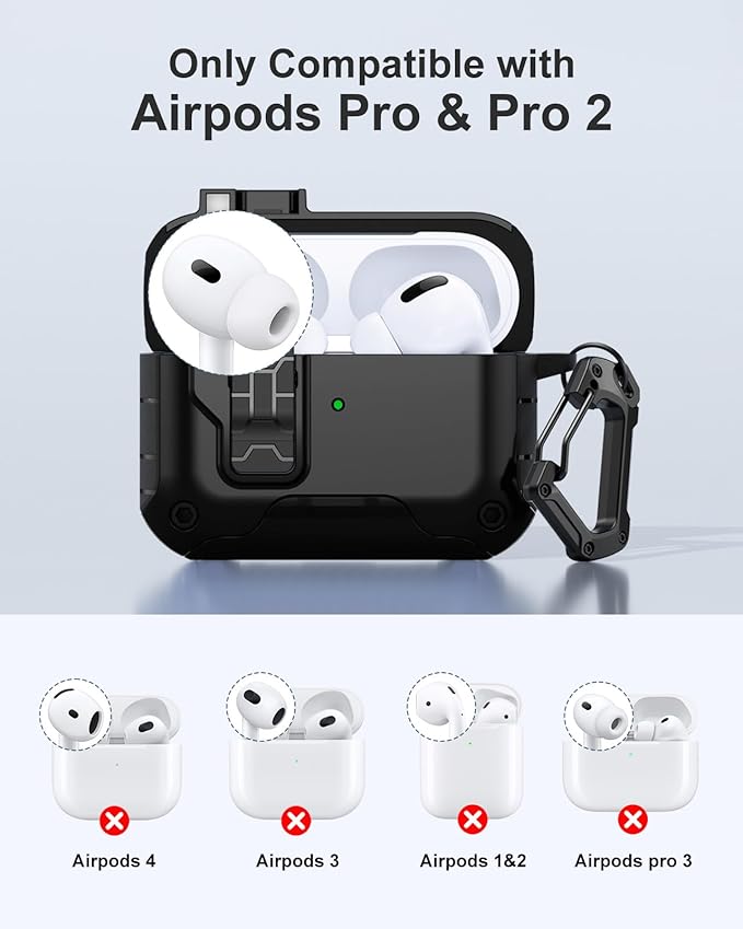 Lerobo for AirPods Pro 2 Case,Compatible with Apple Airpod Pro Case 2nd / 1st Generation with Phone Stand, Magnetic Lock & Cleaner Kit - Shockproof Hard Protective Cover Compatible with MagSafe,Black