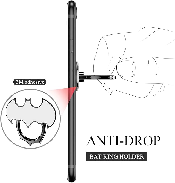 Bat Phone Ring Stand Holder - OATSBASF Cell Phone Ring Holder Finger Grip 360 Degree Rotation Compatible with iPhone 17/16/15/14/13 Pro Max and Other Smartphones（Black+Silver）