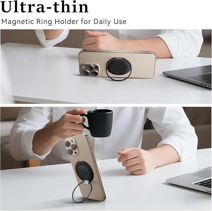 Magnetic Phone Ring Holder for MagSafe, Phone Grip, Compatible with iPhone 17 Pro Max 16 15 14 and Android, Phone Finger Ring Grip Stand for Men Women, Black