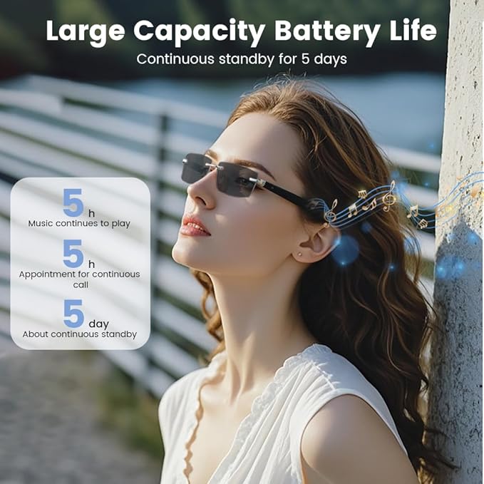Smart Glasses Rimless Smartglasses with Bluetooth Speaker,Remote Control Photo Taking/UV Protection Voice Control (Photochromic Lenses)