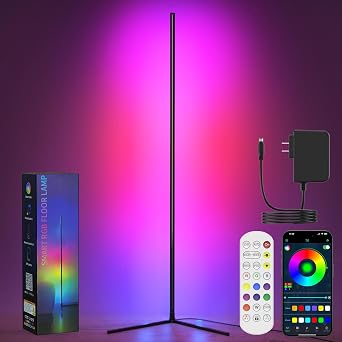 Upgraded Floor Lamps, 64.5''RGB LED Corner Lamp with App & Remote Control, 16 Million Colors & 300+ Scene, Standing Lamp with Music Sync for Living Room, Gaming Rooms，Bedroom
