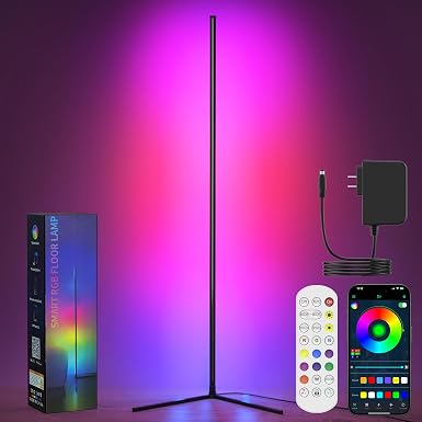 Upgraded Floor Lamps, 64.5''RGB LED Corner Lamp with App & Remote Control, 16 Million Colors & 300+ Scene, Standing Lamp with Music Sync for Living Room, Gaming Rooms，Bedroom