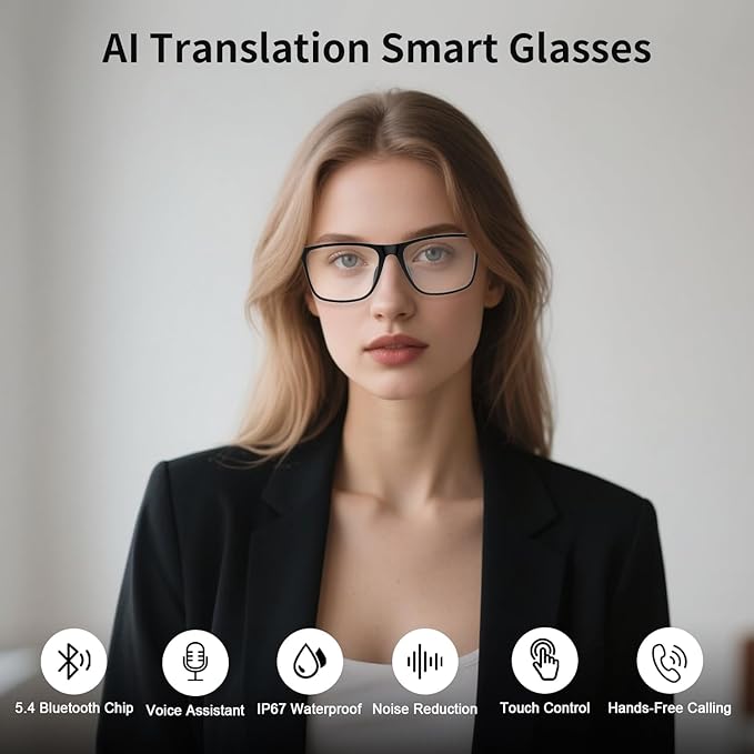 AI Smart Glasses, Support 160+ Languages, Real-Time Translation via APP, Wearable Tech Bluetooth Glasses with Speakers, Color-Change Lenses, AI Translation Glasses for Travel Meeting Trade